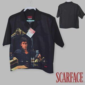 Reason Scarface Black Tony Montana Butotn Up Shorts Sleeve Mens Medium Al Pacino